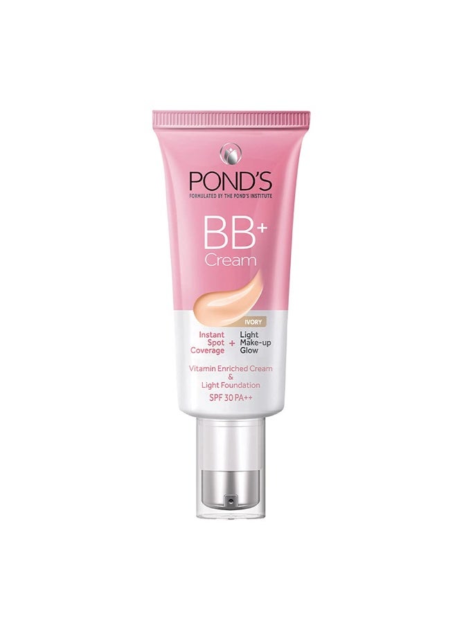 Pond's PONDS BB+ CREAM ivory instant spot coverage + light make up glow vitamin enriched cream & lightweight foundation spf 30PA+++ 30(g) & POND'S Light Moisturiser Cream, 100ml - Image 4